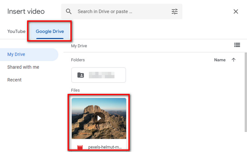 Select Google Drive Video