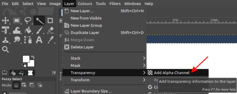 Add Alpha Channel in GIMP
