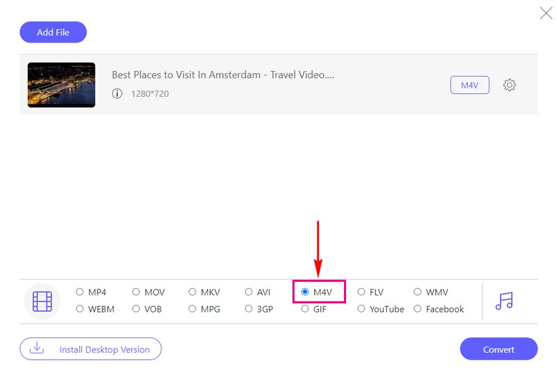 Velg M4V fra listen