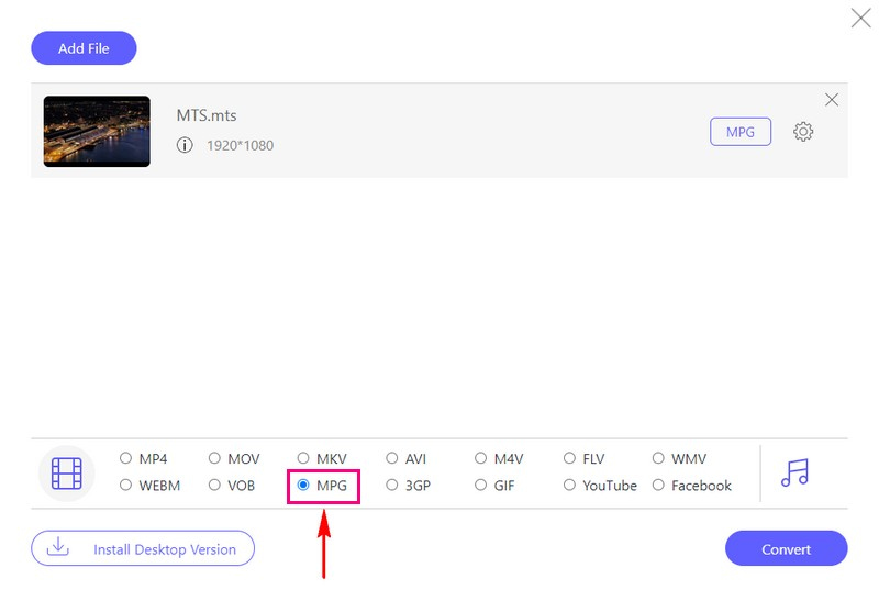 Format Listesinden MPG'yi seçin