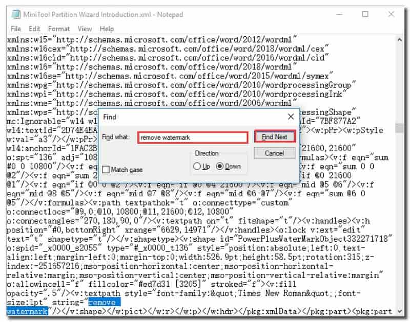 Supprimer le filigrane dans Word en enregistrant XML