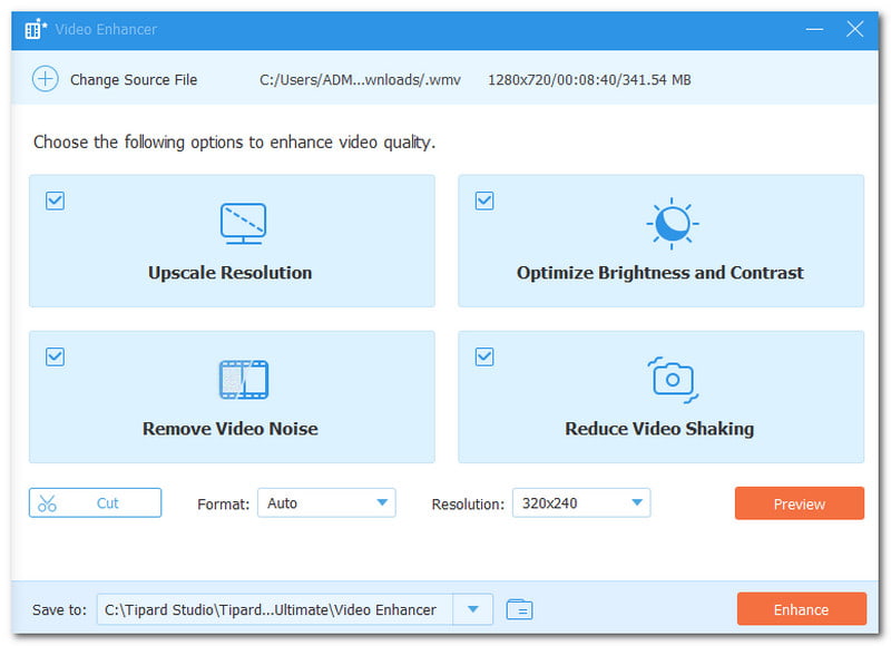 Avaide Video Converter Zwiększanie rozdzielczości wideo