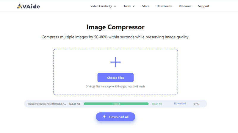 Compressez l'image et cliquez sur Télécharger tout