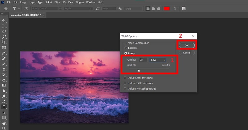 Photoshop kompresuje obraz Webp