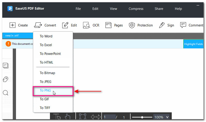 Easeus PDF Editor تحويل PDF إلى PNG