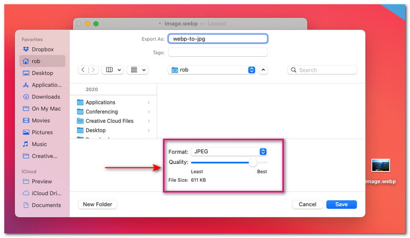 MacとWindowsでWebPをJPGに変換するプレビュー