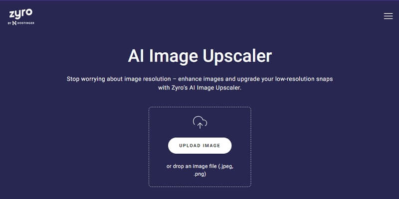 Interfaccia di upscaler immagine Zyro Ai