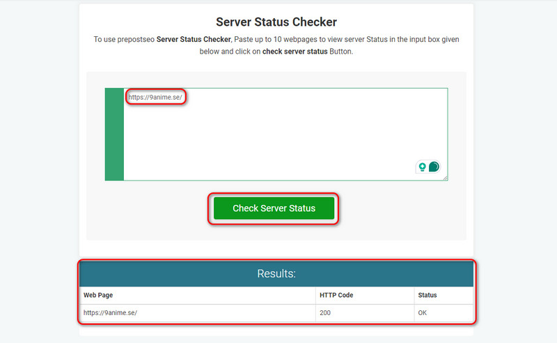 Kontrollera serverstatus