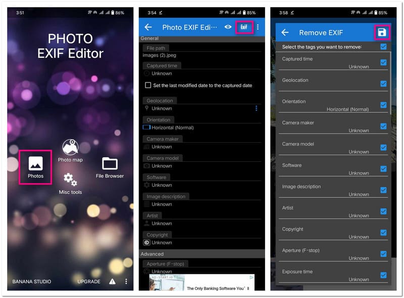 Métadonnées de Photo Exif Editor Supprimer les données Exif