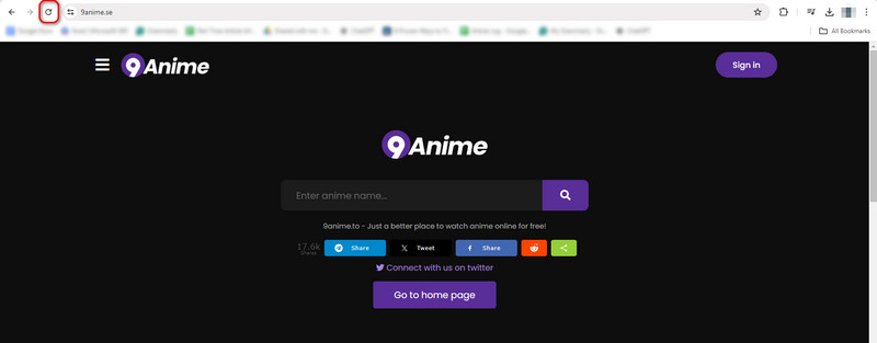 Laad de 9anime-website opnieuw