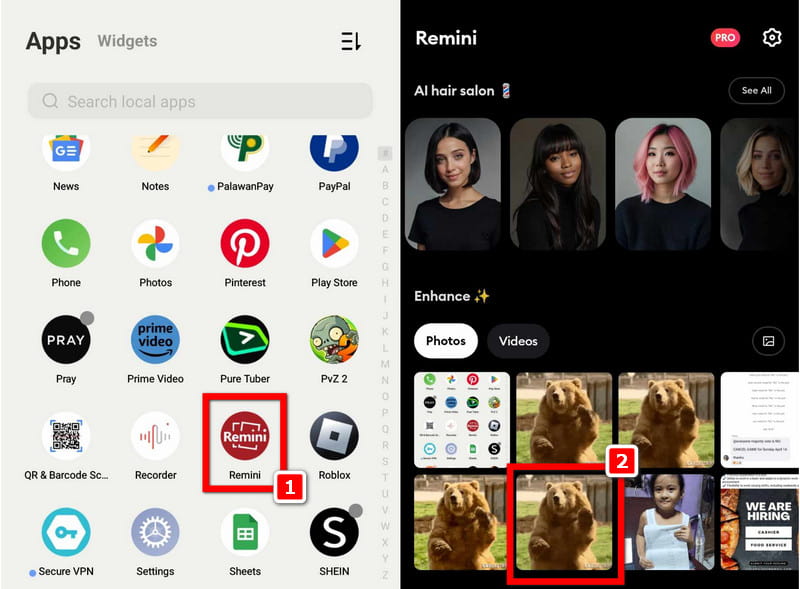 Remini App Selecionar GIF