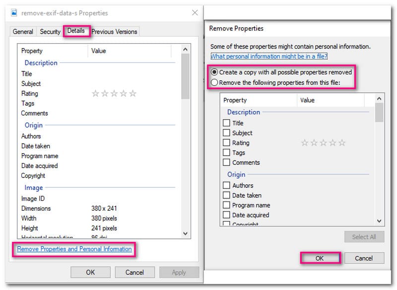 Windows File Explorer Buang Data Exif