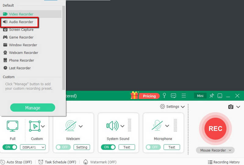 Klicken Sie auf Audiorecorder