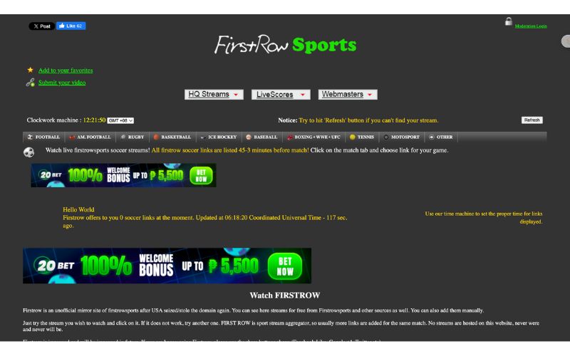 First Row Sports Website