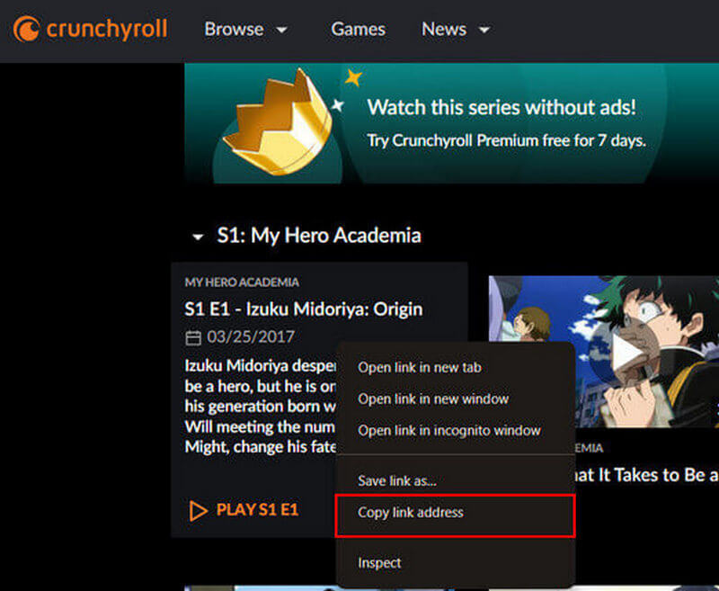 קישור וידאו Crunchyroll