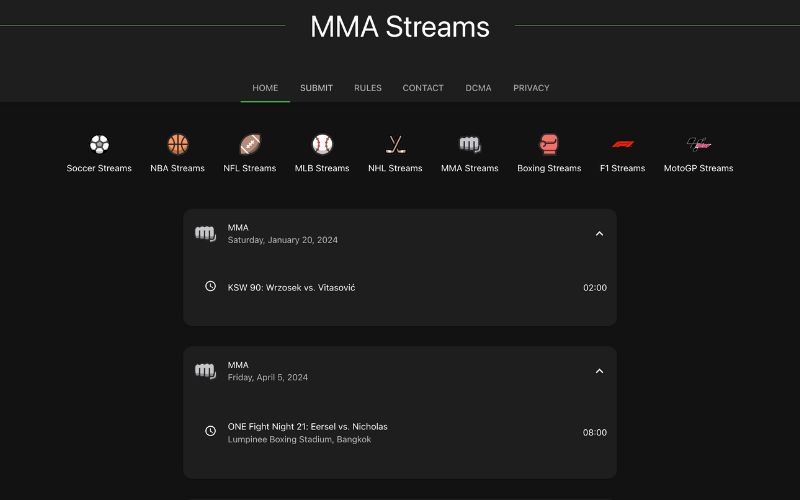 Веб-сайт UFC Streams