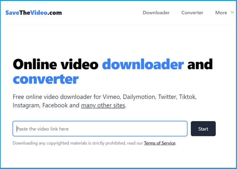 Interface en ligne de Savethevideo