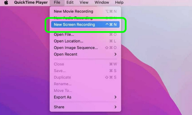 File New Screen Recording Quicktime