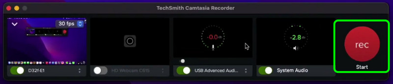 録画ボタン Camtasia