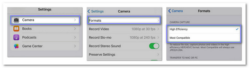 Change iPhone Camera Roll Recording Format