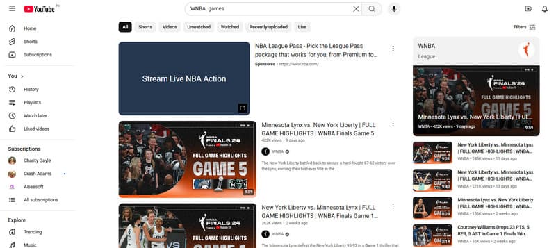 Youtube Wnba