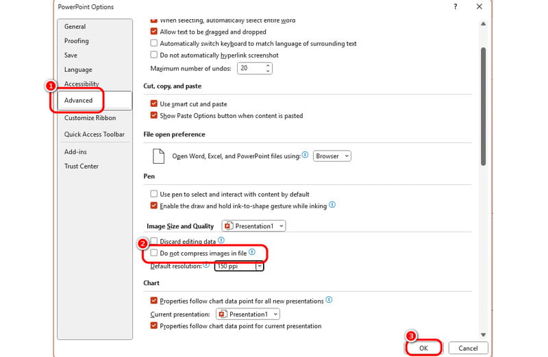 Disable Do Not Compress Powerpoint