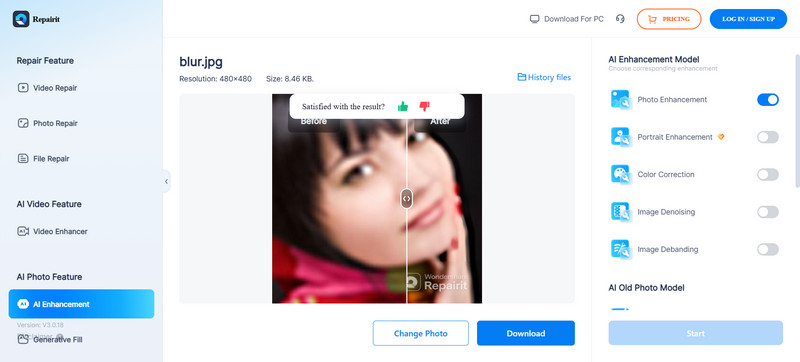 Repairit AI Foto-Enhancer