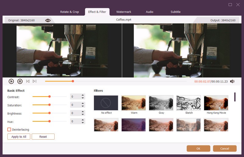 Cambia effetto video e filtro