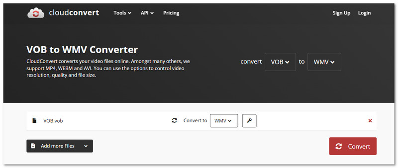 Convertitore online da Vob a WMV di Cloudconvert