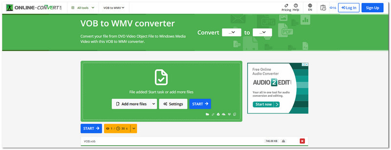 Convertitore online da Vob a WMV