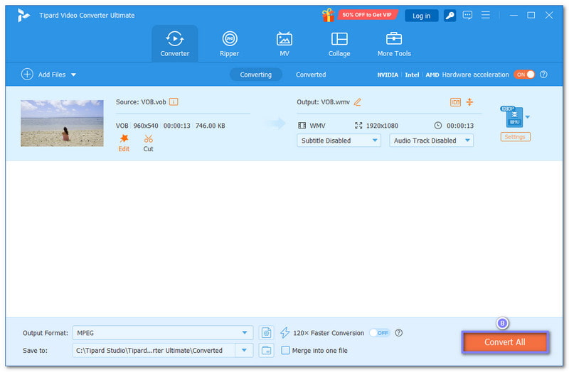 Avvia la conversione da Vob a Wmv