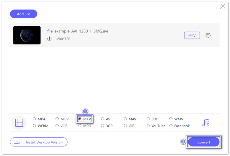 AVAide 無料オンライン AVI コンバーター AVI を MKV に変換