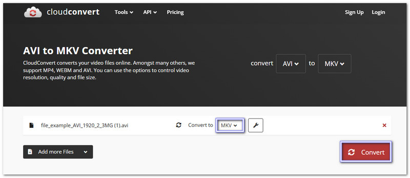 CloudConvert AVIをMKVに変換
