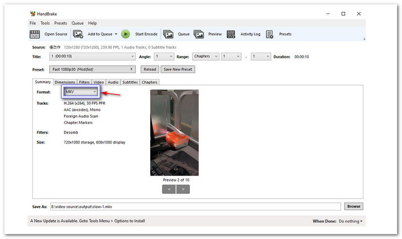 HandBrakeでAVIをMKVに変換する