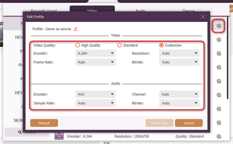 MP4 सेटिंग्स अनुकूलित करें Avaide