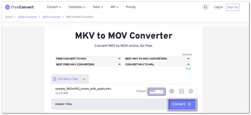 FreeConvert MKV को MOV में बदलने के सर्वोत्तम ऑनलाइन तरीके