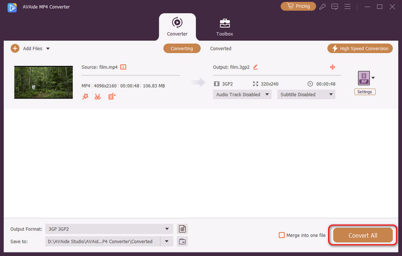 Converti MP4 in 3GP Avaide