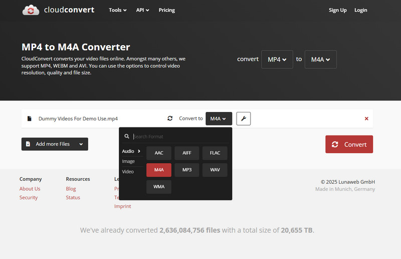 M4a Cloudconvertに設定