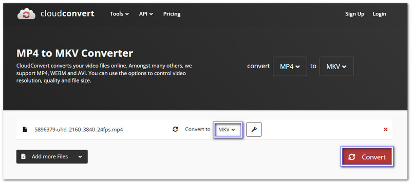 CloudConvert インストール不要で MP4 を MKV に変換