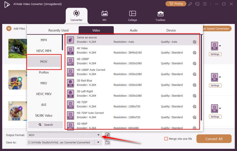 Scegli MOV più piccolo