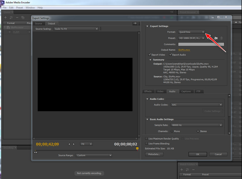 Scegli l'output Quicktime