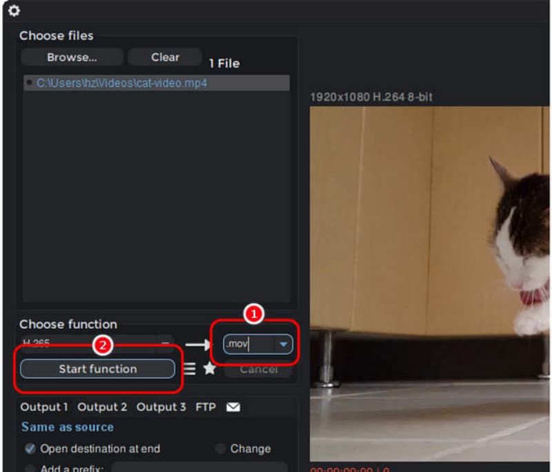 Funzione di avvio MOV