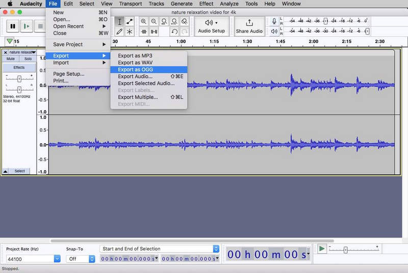 Audacity converte MP4 in OGG