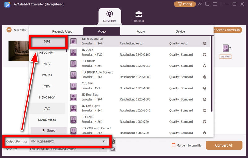 Formato di output Video