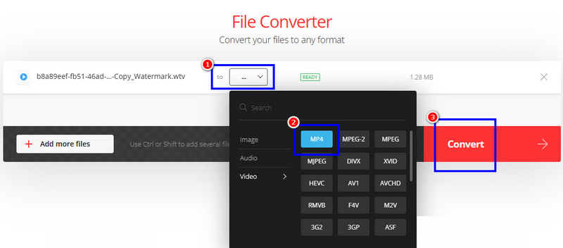 Konvertieren Sie WTV in MP4Convertio