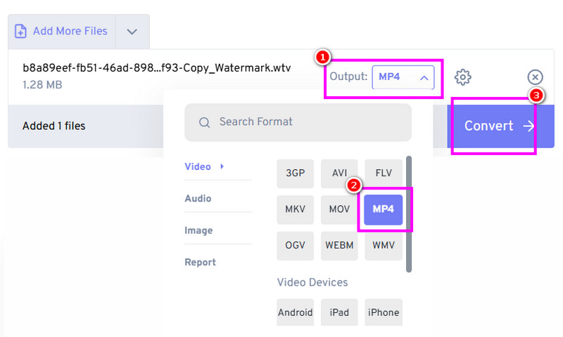 Konvertieren Sie WTV in MP4 Freeconvert