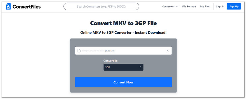 Convertfiles Il miglior convertitore gratuito da MKV a 3gp