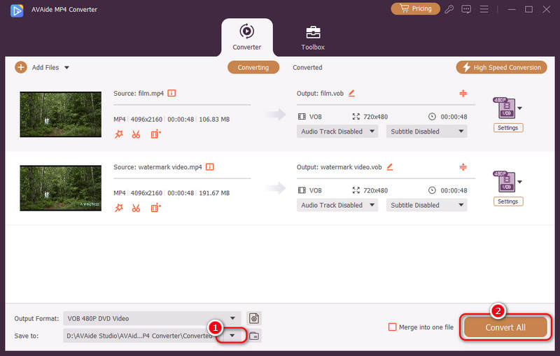 Avaide के साथ MP4 को VOB में बदलें
