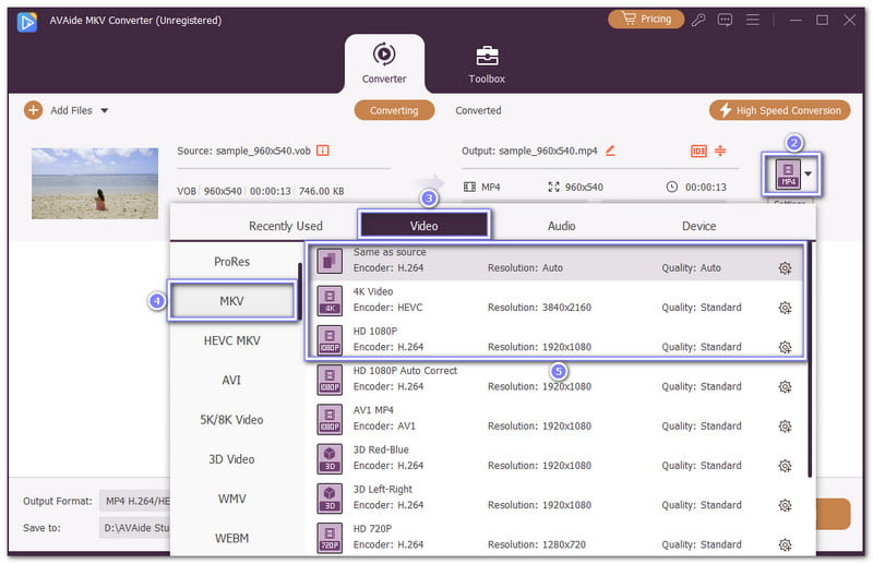 Scegli MKV come formato di output
