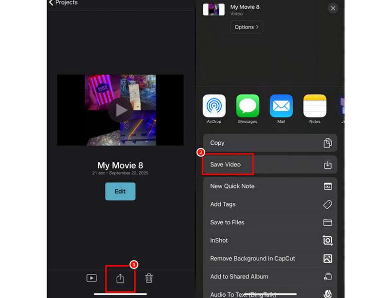 Salva iMovie in MP4 iPhone iPad